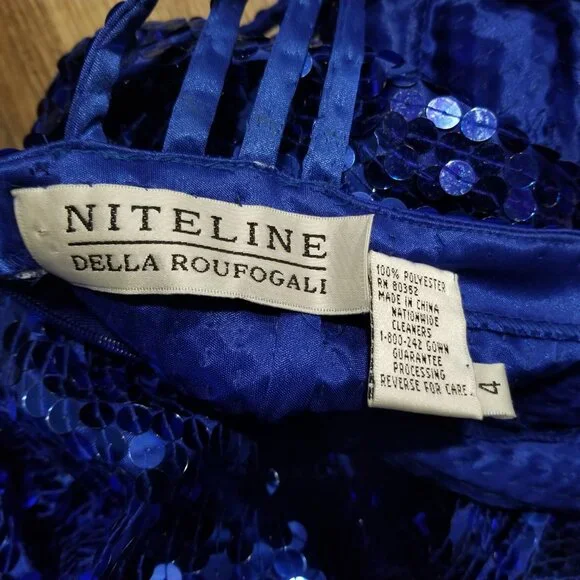 Sz 4 (fits modern size) Early 90s Vintage Niteline Royal Blue Sequin Gown Dress - Picture 3 of 12